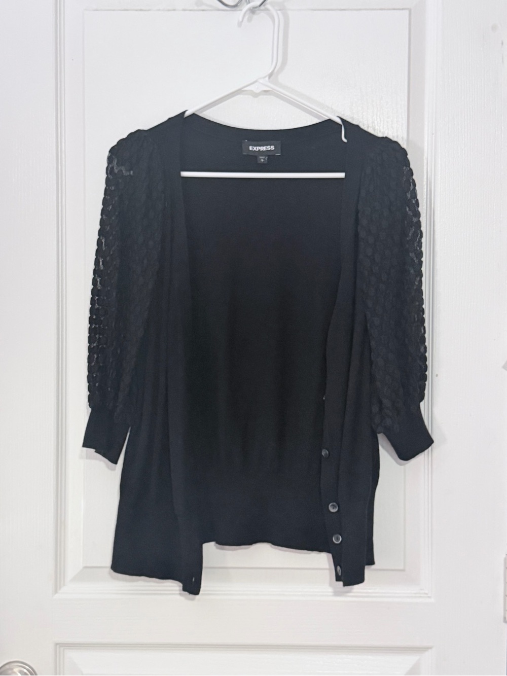 Express Black Open-Front Cardigan with Textured Sleeves